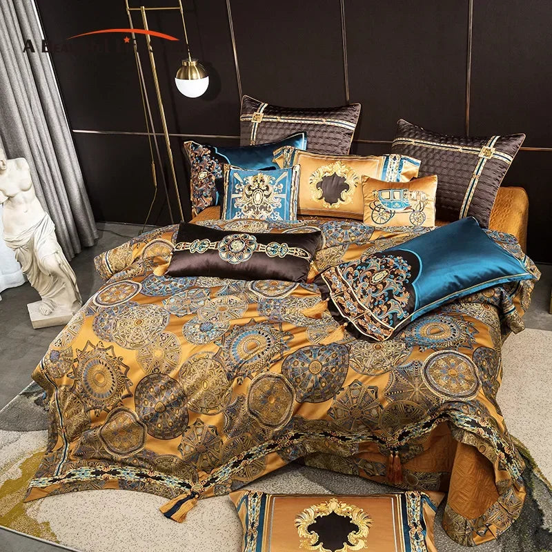 Afralia™ European Villa Brocade Bedding Set, Satin Jacquard, 800TC Egyptian Cotton, Duvet Cover