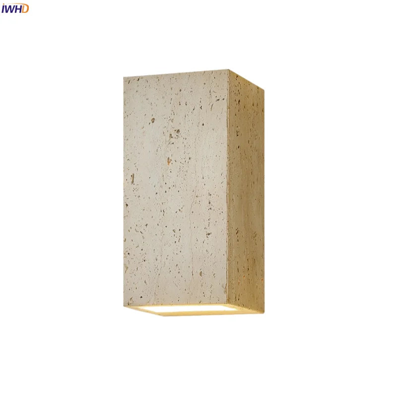 Afralia™ Wabi Sabi LED Wall Light Yellow Travertine Bedroom Lamps for Bathroom Mirror & Loft Interior
