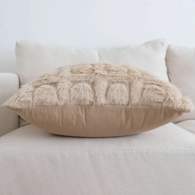 Afralia™ Cream Geometric Faux Fur Pillow Case for Luxury Home Decor