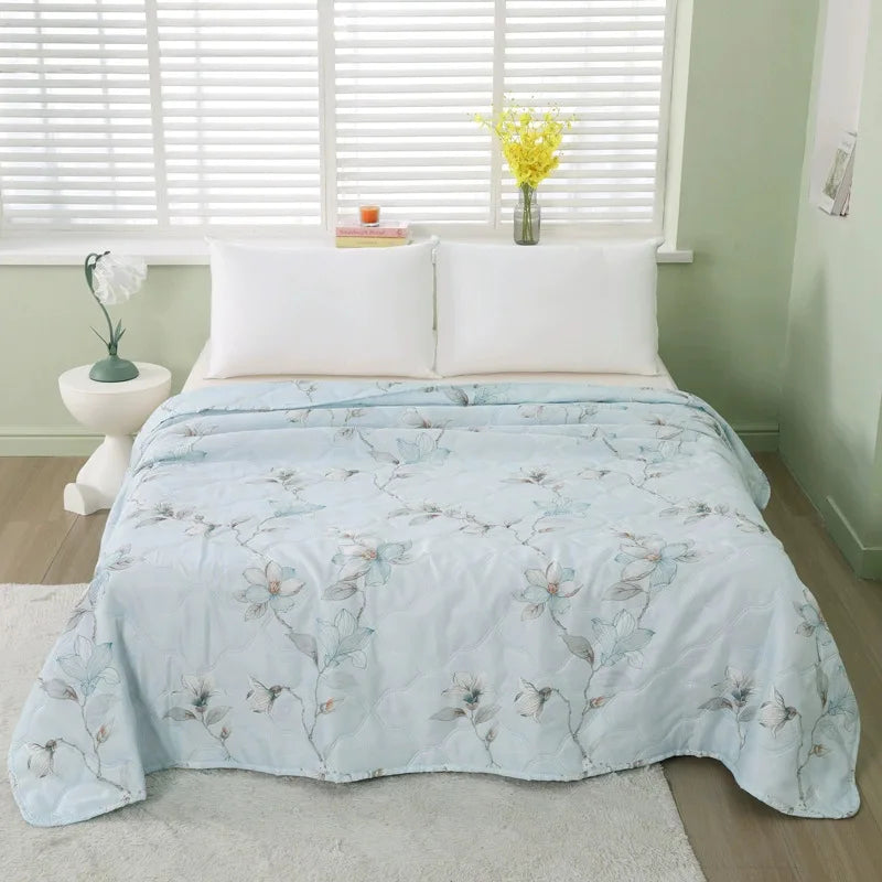 Afralia™ Fashion Flower Printed Cotton Jacquard Quilted Comforter - Lightweight & Breathable Summer Blanket
