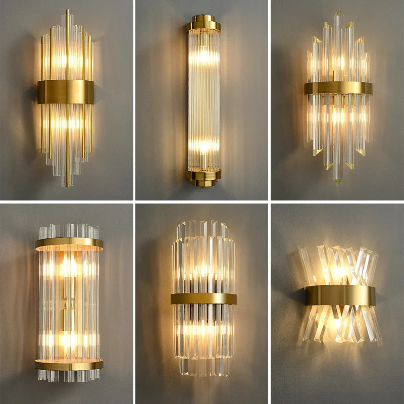 Afralia™ Modern Gold LED Crystal Wall Lamp Living Room Foyer Luxury Sconce