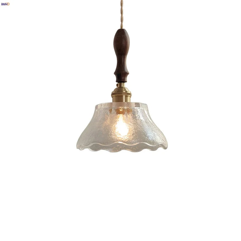 Afralia™ Walnut Wood Clear Glass LED Pendant Lamp - Nordic Modern Hanging Light