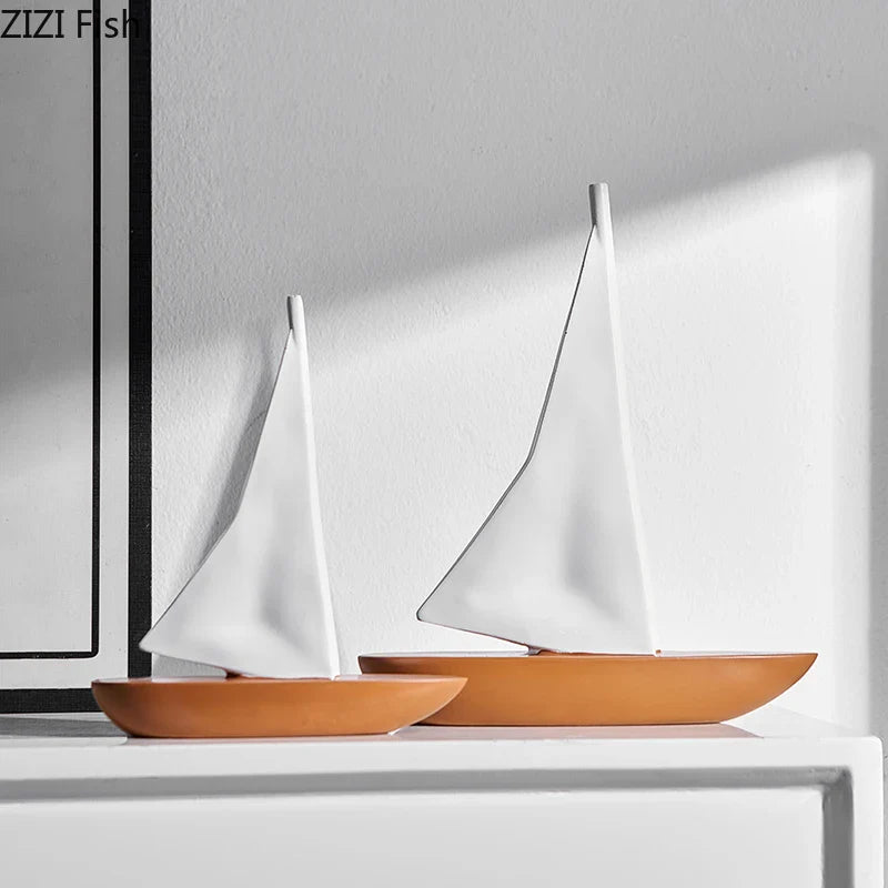 Afralia™ Sailboat Resin Sculpture Desk Decoration Modern Artwork Ornaments Glass Crafts
