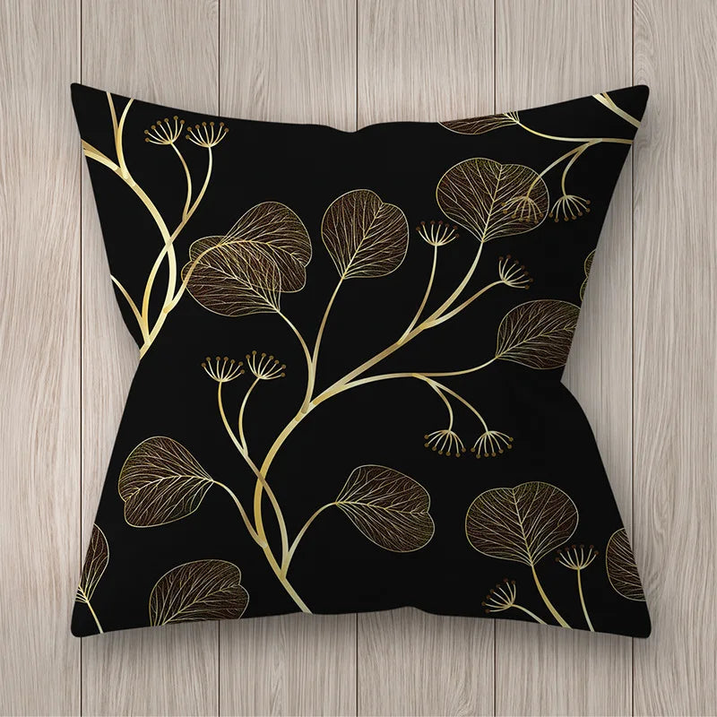 45x45cm Golden Leaves Pillow Cases by Afralia™ - Nordic Ins Black Sofa Decor
