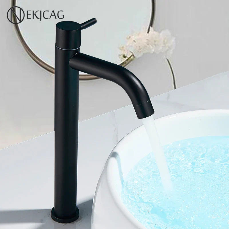 Afralia™ Matte Black Steel Basin Faucet for Cold/Hot Water, Deck Mount Sink Tap