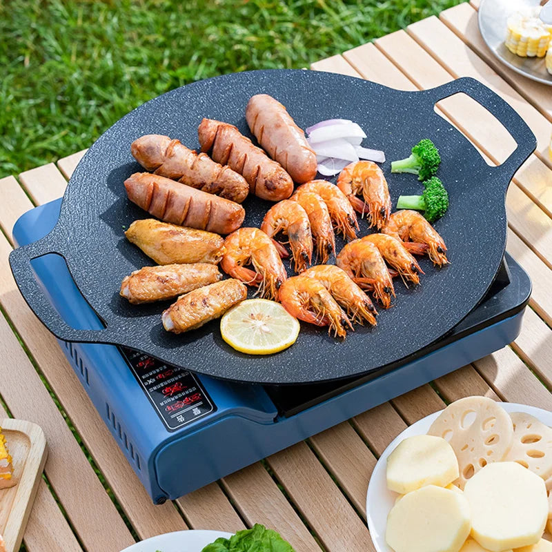 Afralia™ Korean BBQ Grill Pan: Round Non-Stick Outdoor Frying Pan for Camping & Travel