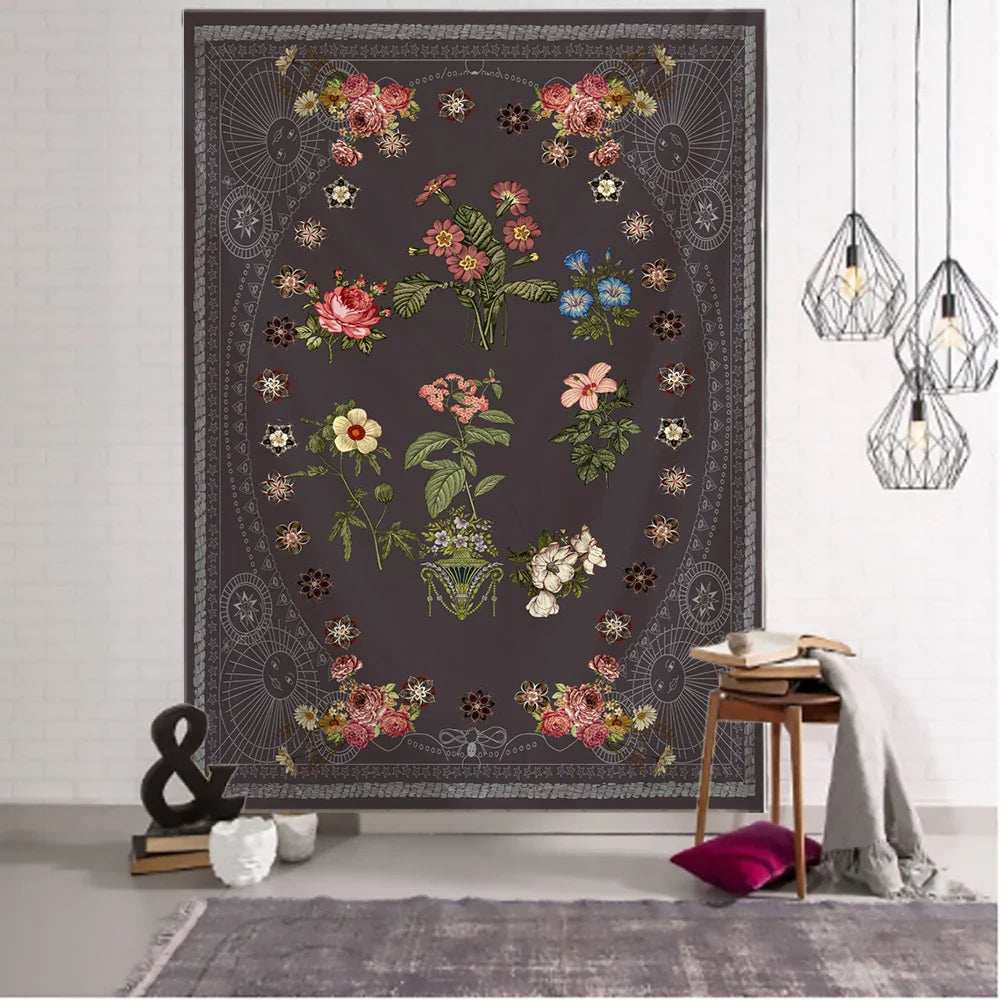 Afralia™ Botanical Sketch Tapestry Wall Hanging - Boho Aesthetic Room Decor