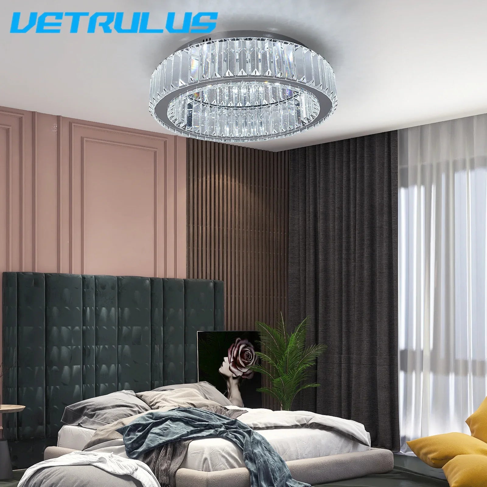 Afralia™ Big Crystal LED Circle Chandelier Ceiling Lamp, RC Dimmable for Bedroom Living Room