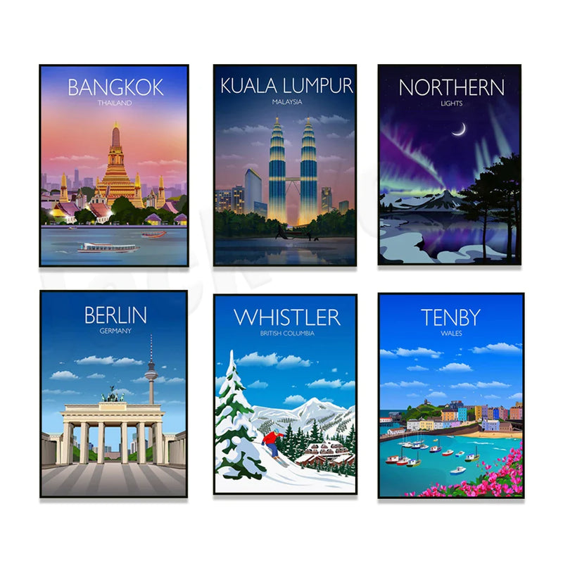 Afralia™ Travel Posters: Northern Lights, Whistler, Buckingham Palace & More iconic destinations