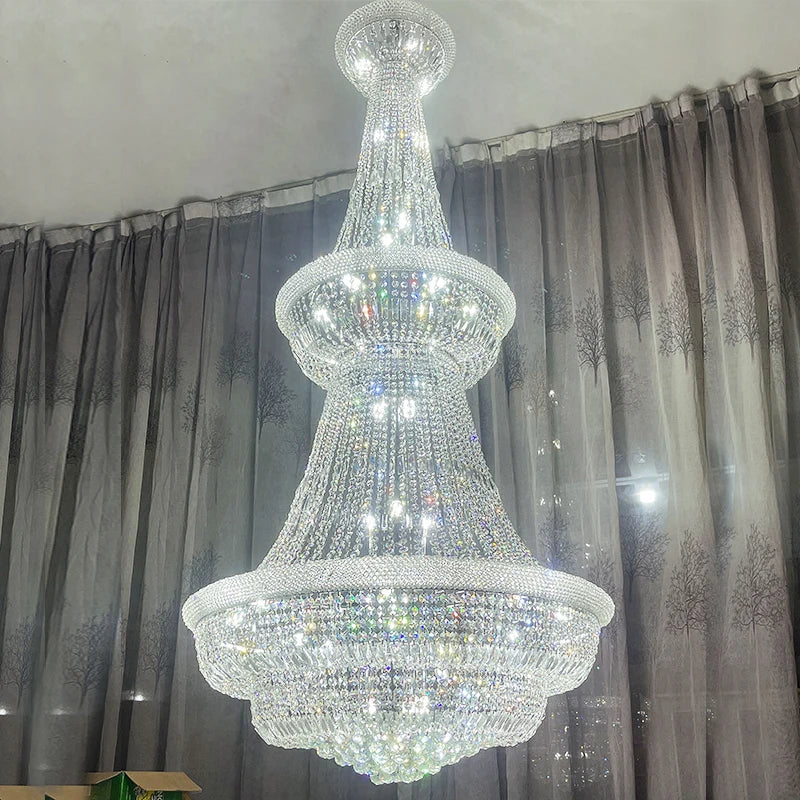 Afralia™ Luxury Loft Crystal Chandelier - Elegant Staircase European Style Large Chrome Pendant