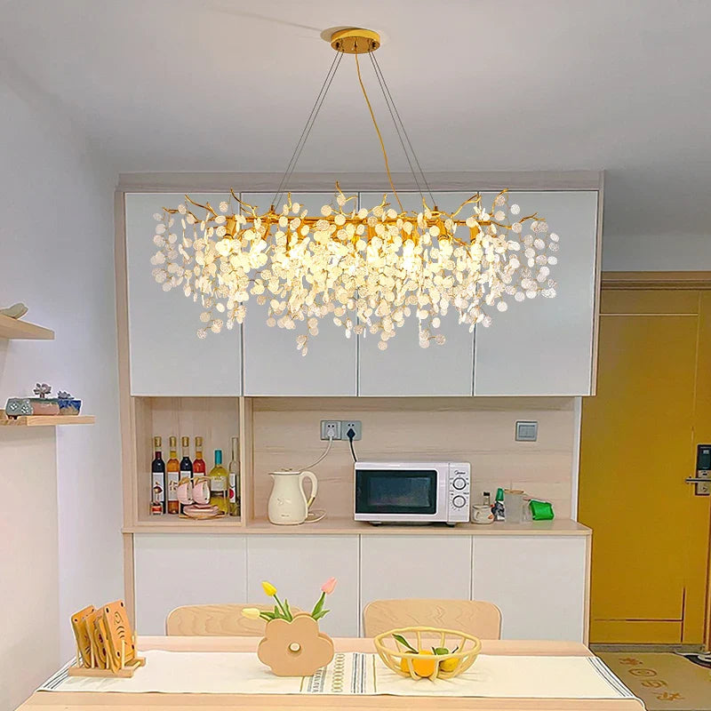 Afralia™ Gold Crystal Chandelier Pendant Light for Kitchen Island Living Room