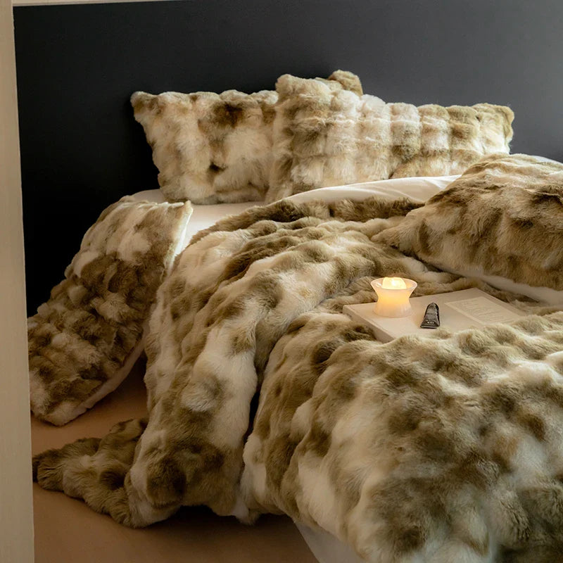 Afralia™ Luxe Faux Fur & Velvet Patchwork Bedding Set - Duvet, Sheet & Pillowcases