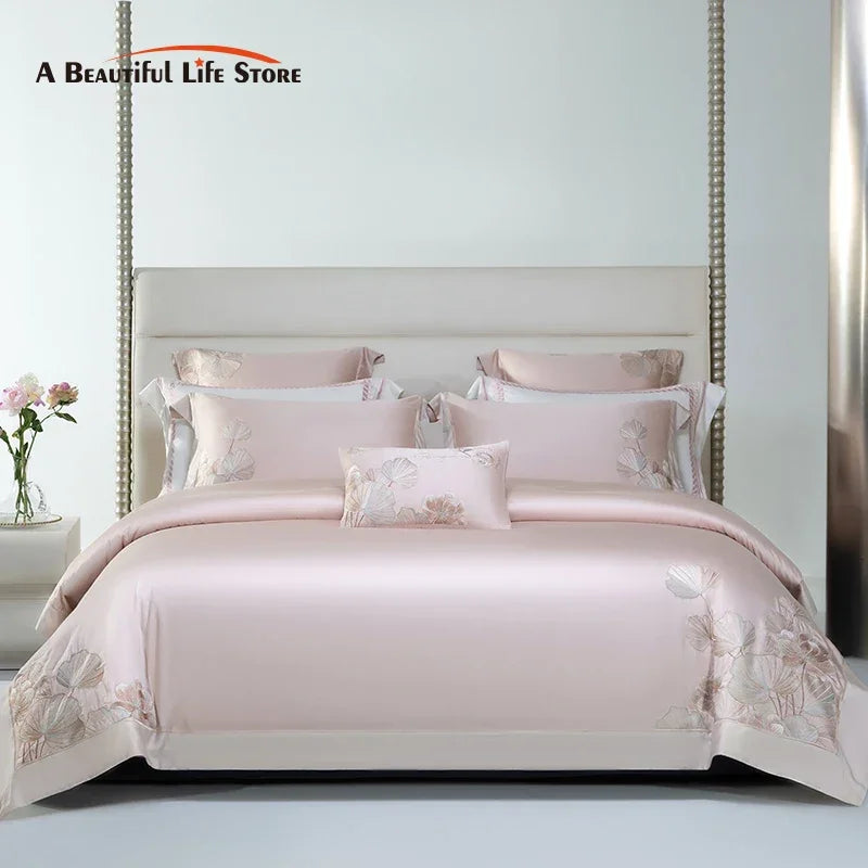 Afralia™ Cotton Flowers Embroidery Bedding Set with Soft Silky Finish