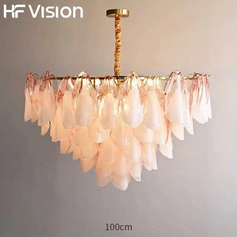 Afralia™ Pink Glass Petal Chandelier: Modern Luxury Ceiling Pendant Light