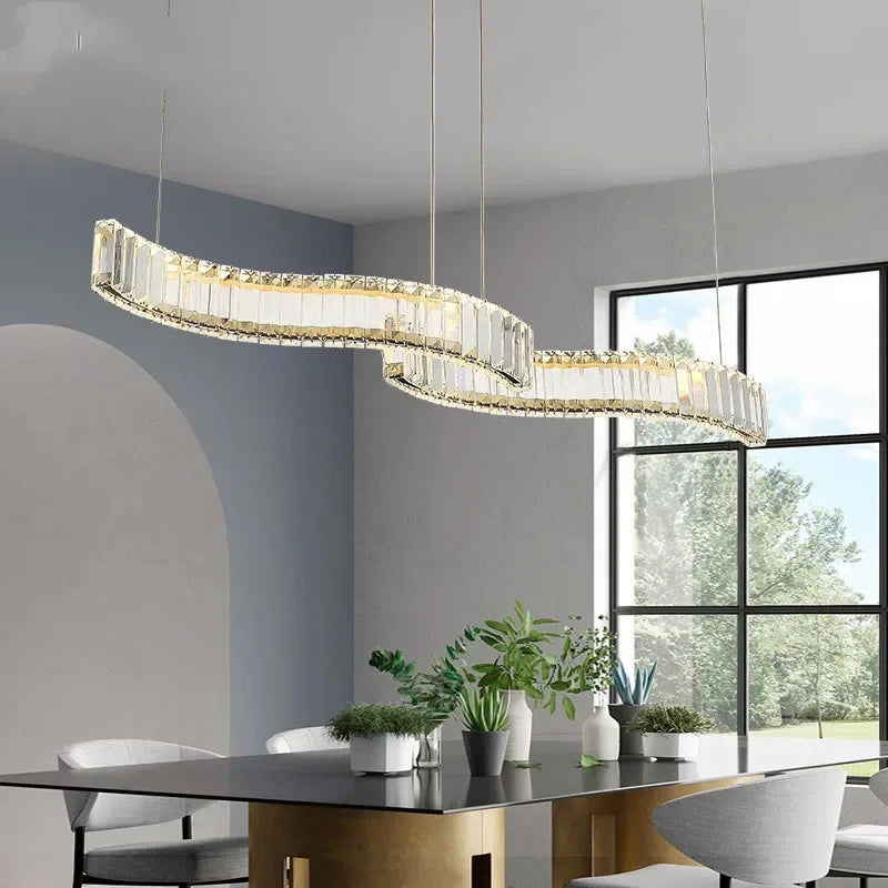 Afralia™ S Wave Steel & Crystal Dimmable LED Pendant Lights