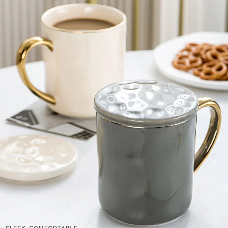Afralia Nordic Gold Rim Mug Set - Light Luxury Ceramic Coffee Cups with Handle
