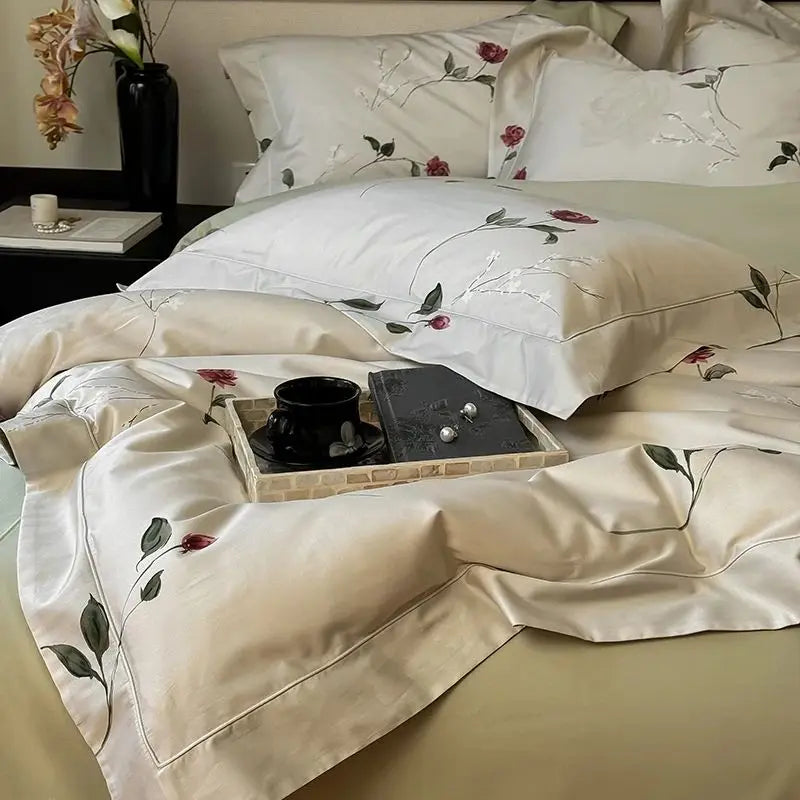 Afralia™ Vintage Rose Flowers Bedding Set, 1000TC Egyptian Cotton, 4Pcs