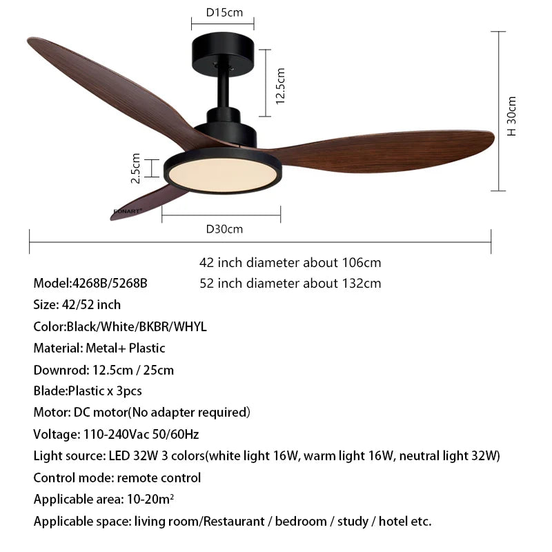 Afralia™ 52" Fashion Plastic Blade Ceiling Fan with Lamp and Remote Control
