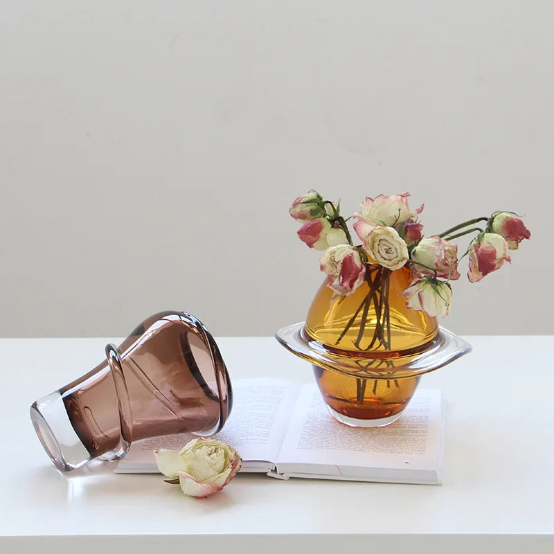 Afralia™ Thick Glass Flying Saucer Vase for Flowers, Hydroponics, Terrarium - Handcrafted Glass