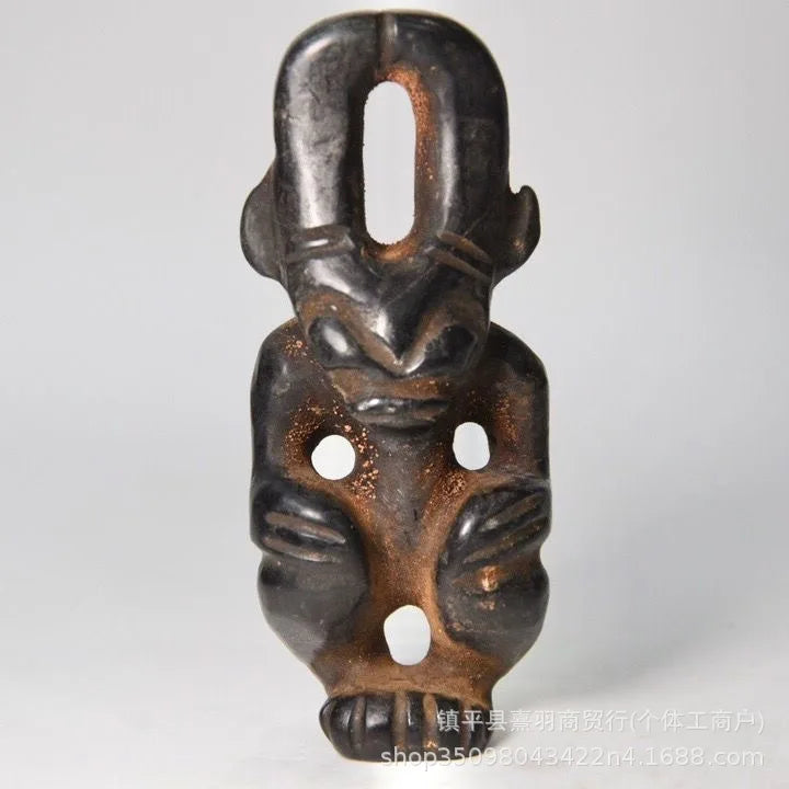 Afralia™ Black Iron Meteorite Sun God Statue - Hongshan Culture Archaize Sculpture