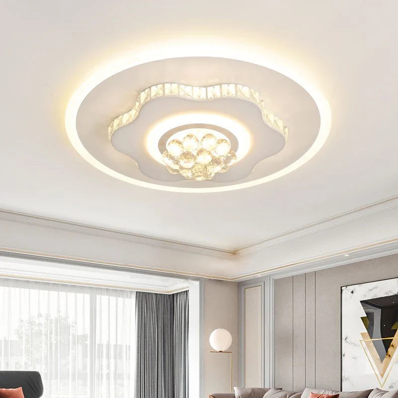 Afralia™ Modern Round LED Crystal Pendant Ceiling Lamp for Home Lighting