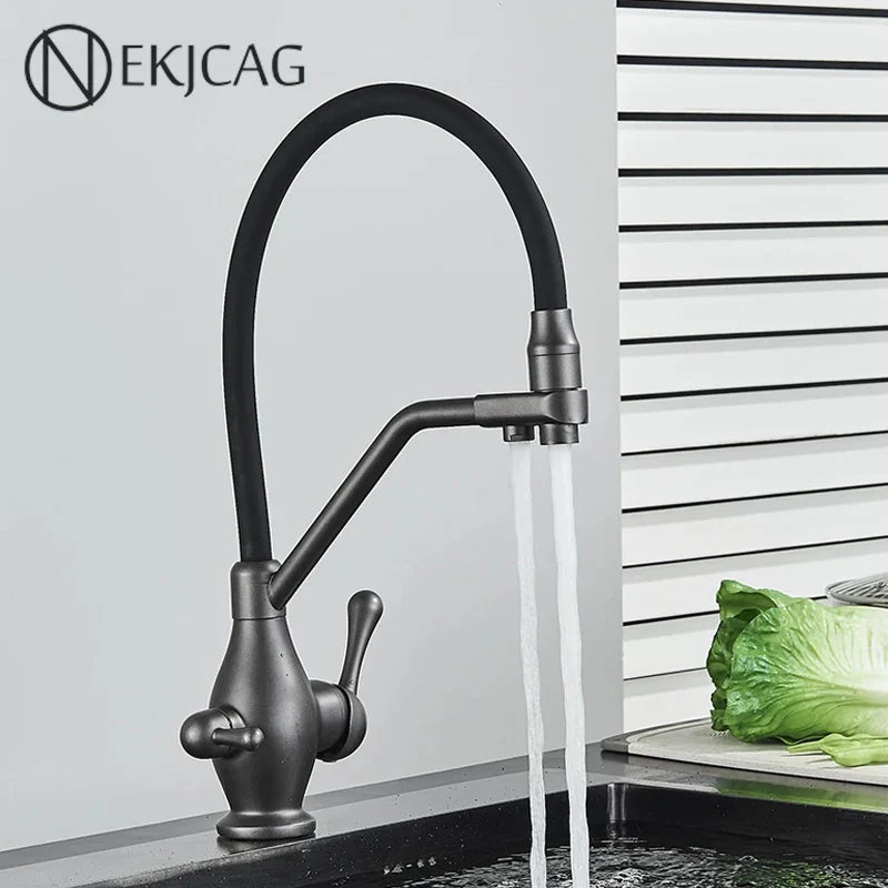 Afralia™ Gun Gray Kitchen Faucet Drinking Pure Water Tap Hot Cold Dual Handle