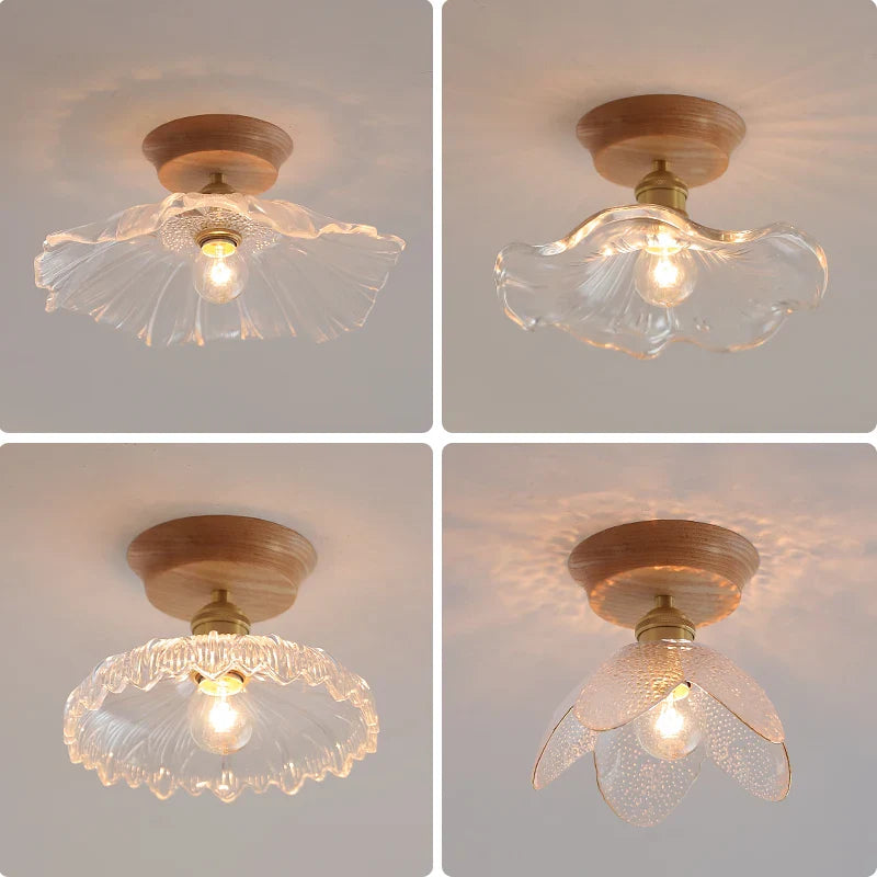 Afralia™ Glass Wood LED Ceiling Light Modern Ceiling Lamp