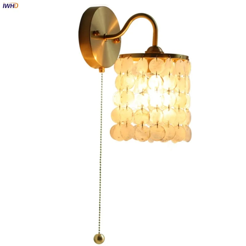 Afralia™ Conch Copper LED Wall Light Fixture with Pull Chain Switch