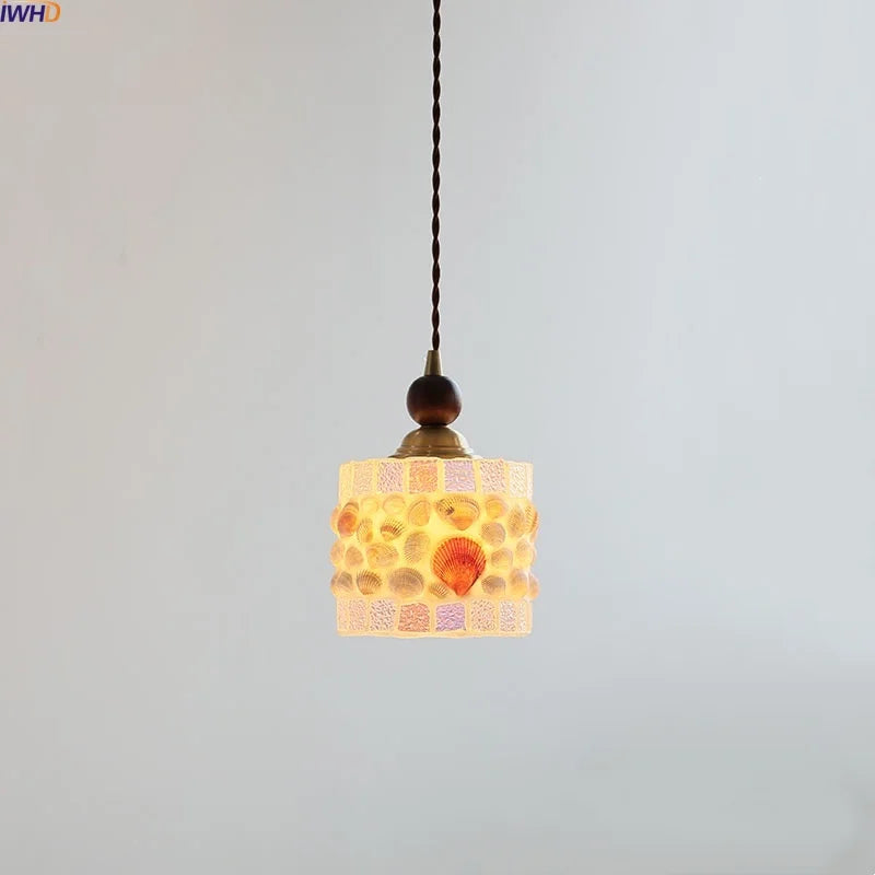 Afralia™ Glass LED Pendant Lights Walnut Wood Adjustable Hanging Lamp