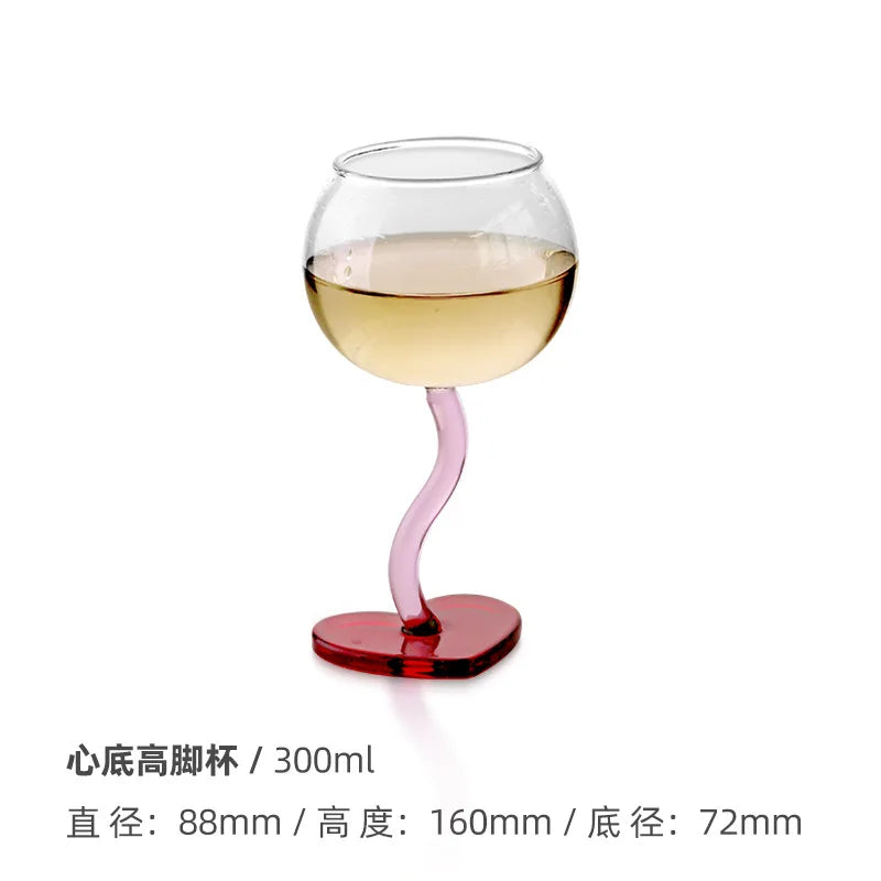 Afralia™ Red Heart Glass Goblet Mug- Heat-resistant Borosilicate Champagne Wine Cup