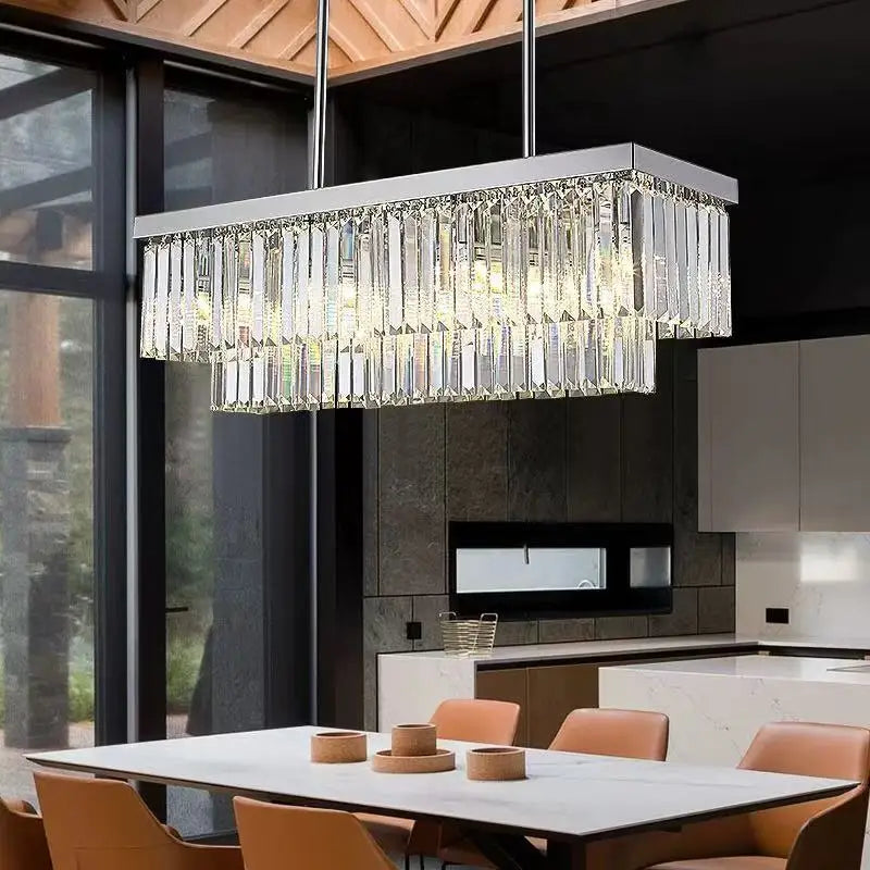 Afralia™ Silver Crystal Chandelier: Modern Luxury LED Pendant for Dining Room & Kitchen Island