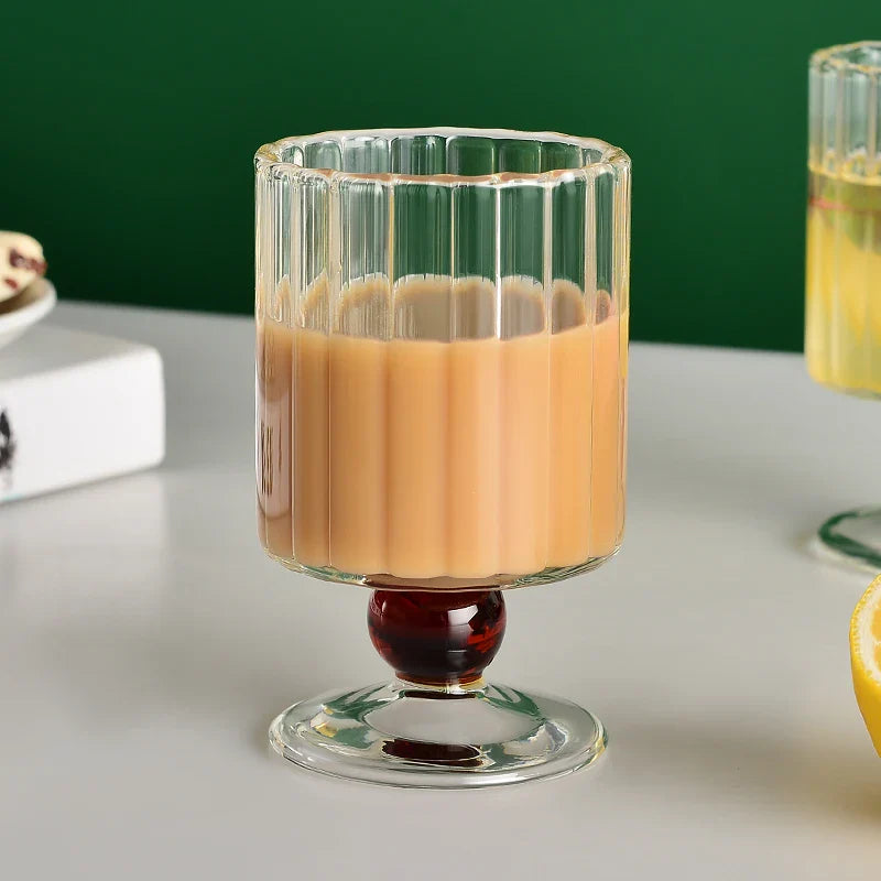 Afralia™ Nordic Ripple Beaded Stem Wine Glasses Goblet Set Vintage Drinking Glass Cup