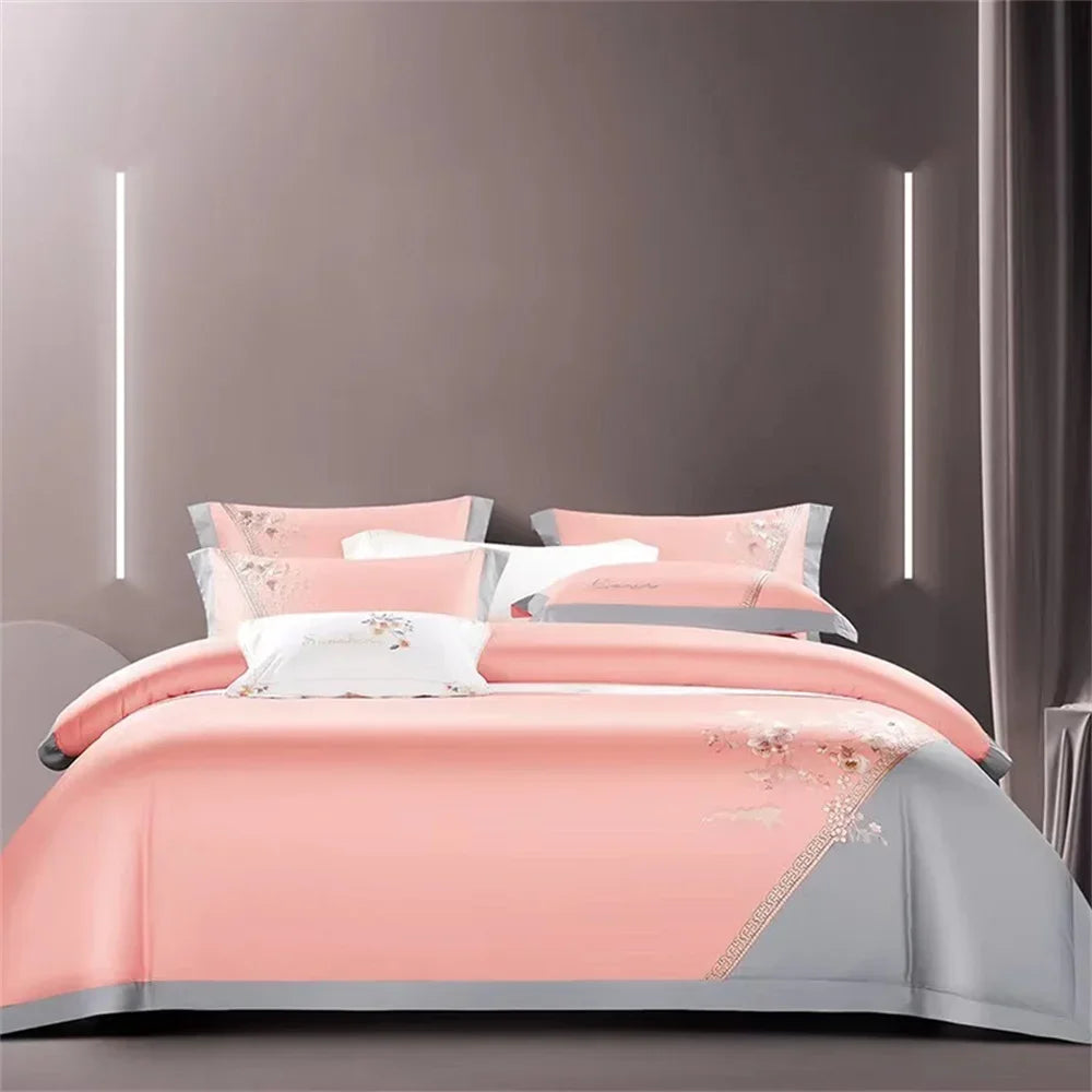 Afralia™ Pink Egyptian Cotton Jacquard Bedding Set with Satin Finish