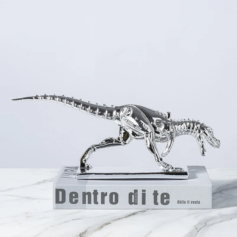 Afralia™ Silver Dinosaur Skeleton Ornament: Tyrannosaurus Rex Replica Home Decor Figurine