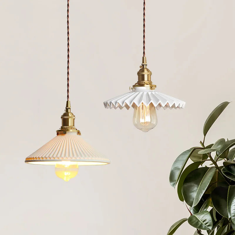 Afralia™ Japanese Ceramic Brass Bedside Chandelier for Bedroom Bay Window Bar Lighting