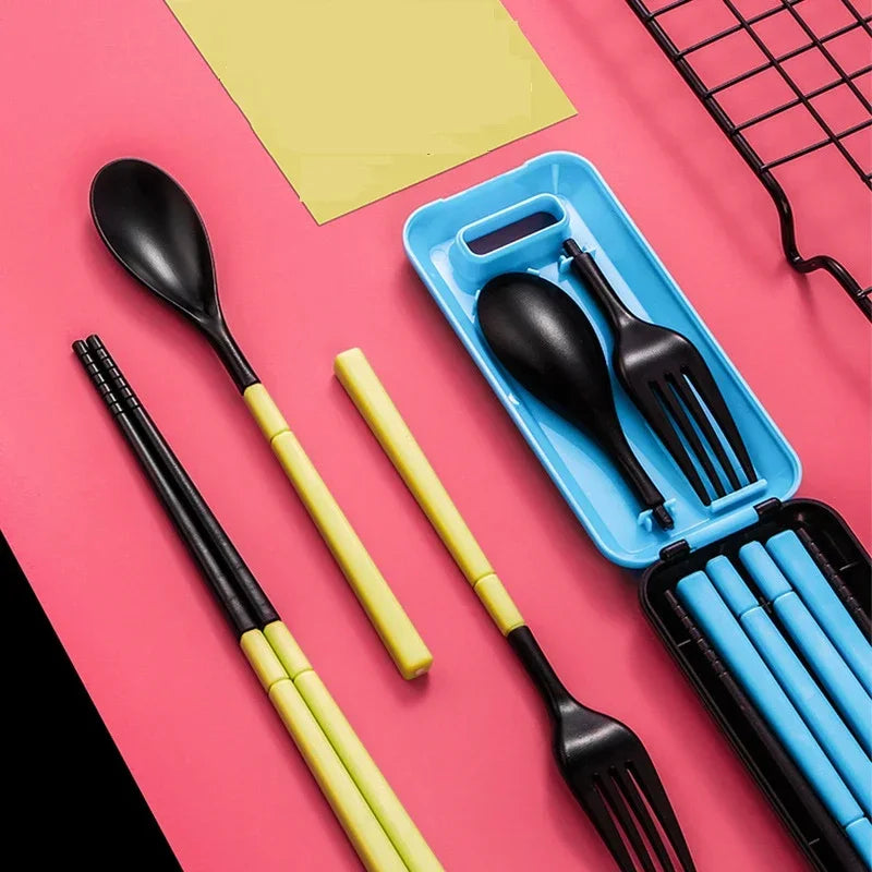 Afralia™ Travel Cutlery Set with Case, Eco-Friendly Utensils - 3 Pcs Fork Spoon Chopsticks
