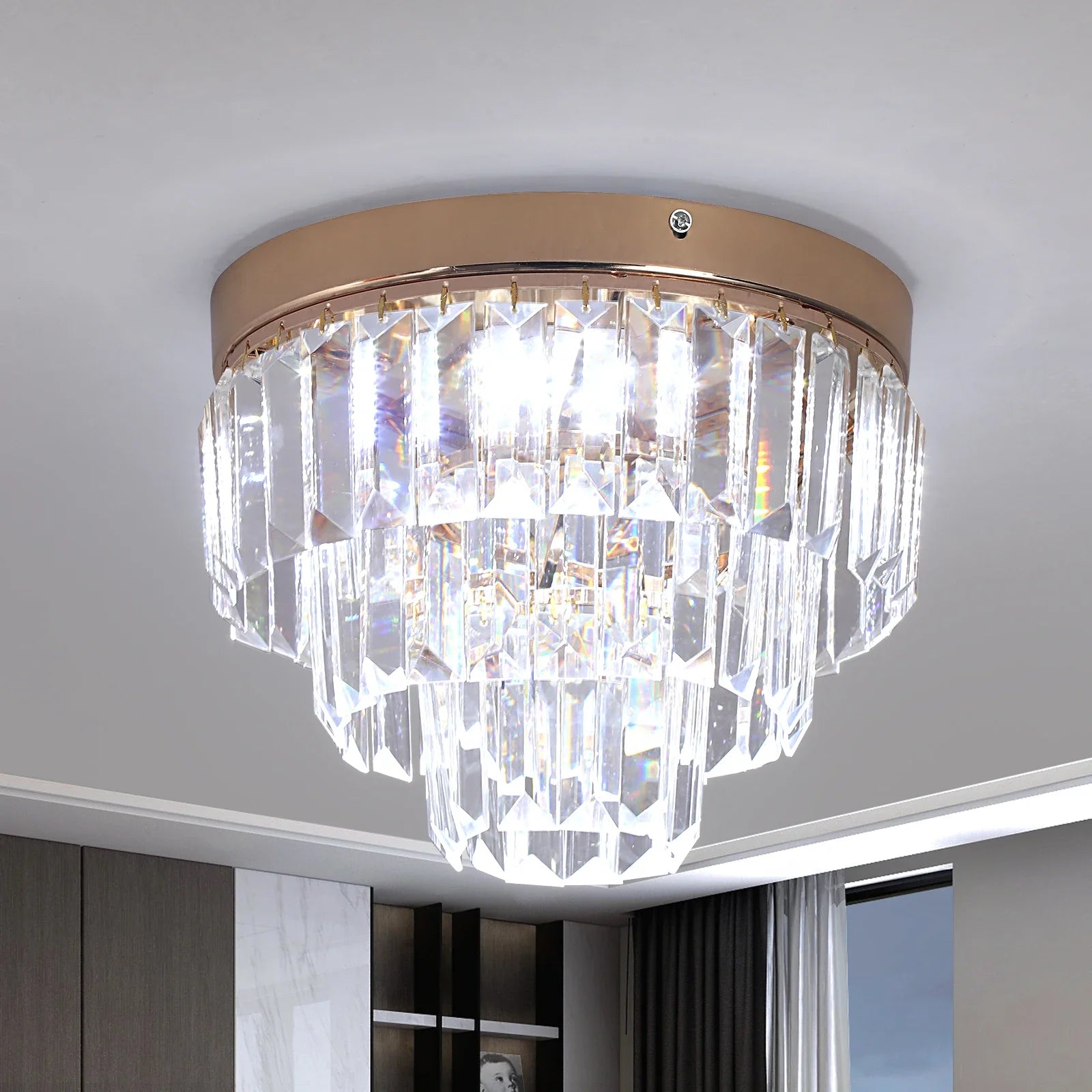 Afralia™ Crystal LED Ceiling Chandelier for Kitchen Island, Living Room, Dining Room Lighting