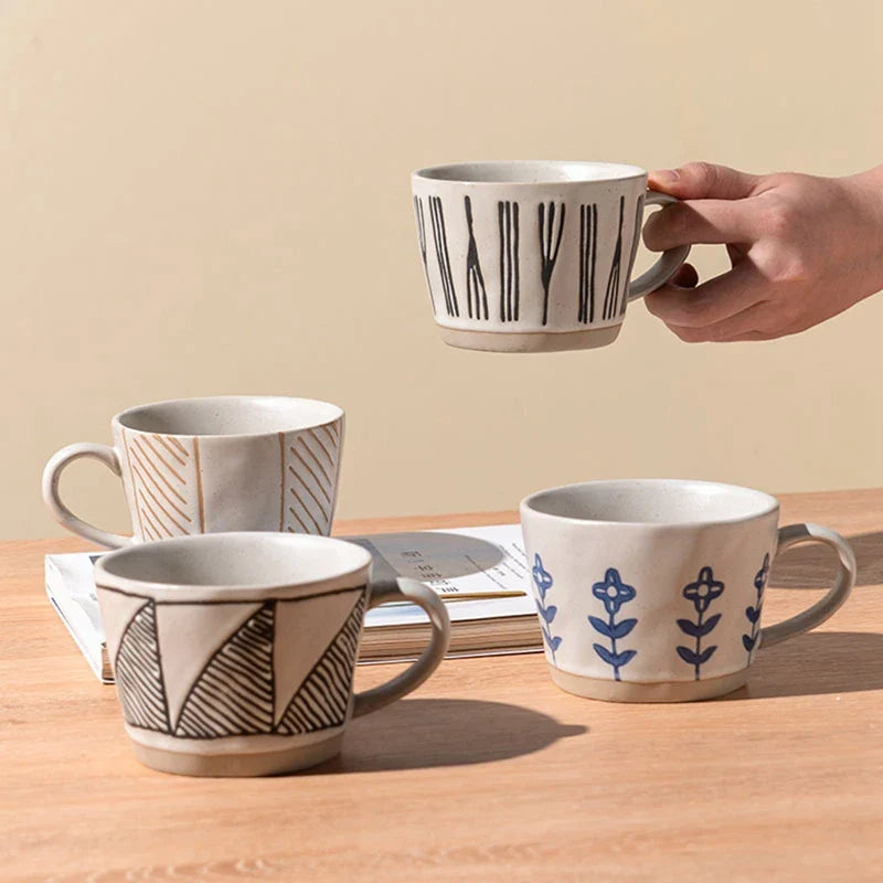 Afralia™ Hand-painted Ceramic Mug Set - Retro Design for Coffee and Tea