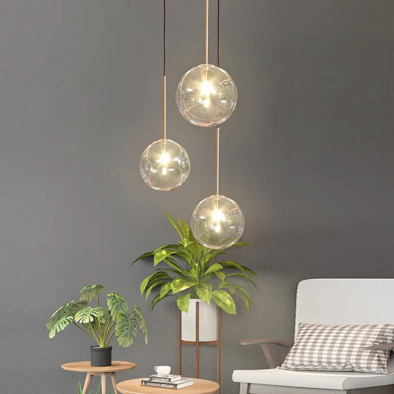Afralia™ Glass Ball Chandelier: Modern Luxury Lighting Fixture for Living Room, Bedroom, Restaurant - Pendant Lights, Stairs Hanging Lamp