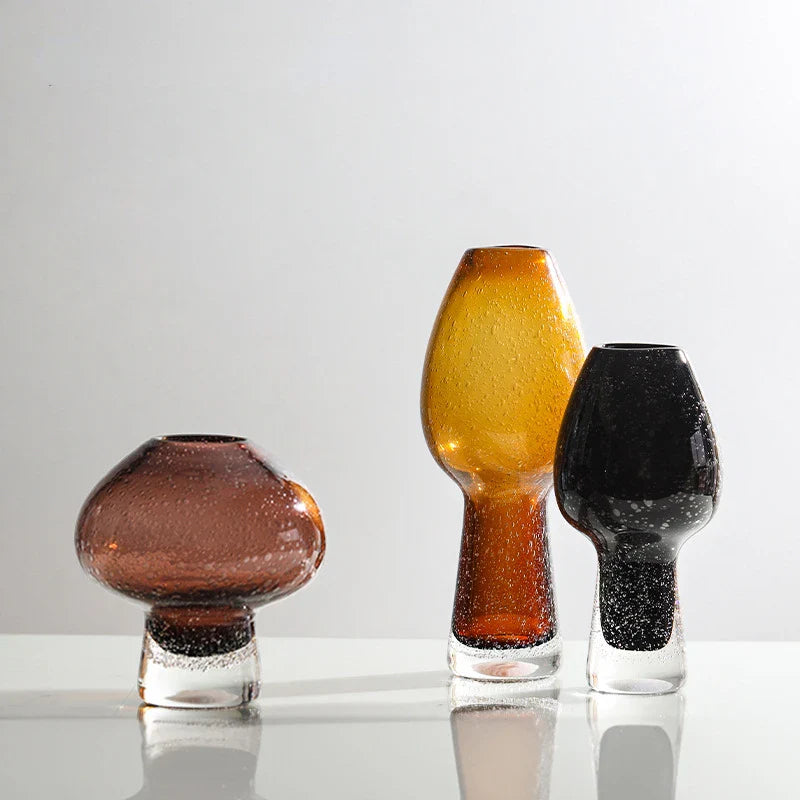 Afralia™ Geometric Mushroom Flower Vase Home Decor Sparkling Glass Bottle