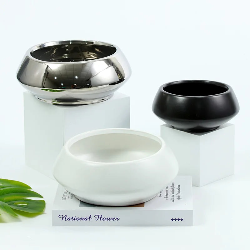 Afralia™ Silver Ceramic Succulent Planter Pots Flower Vase Garden Decor Balcony Accessories