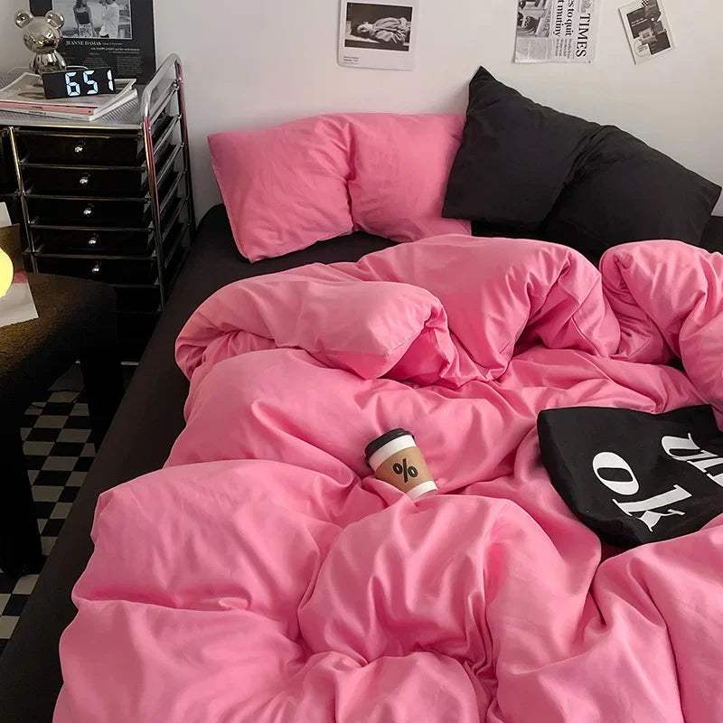 Afralia™ Washed Cotton Bed Set - Soft & Breathable 4-Piece Solid Color Duvet Cover Bed Sheet