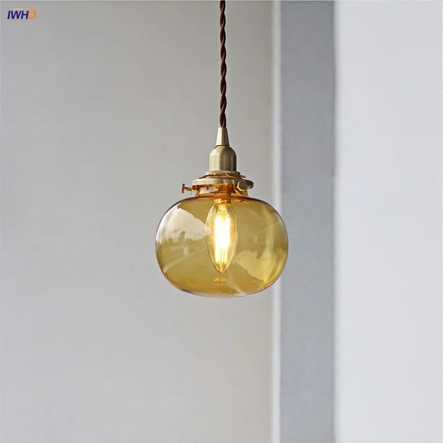 Afralia™ Amber Glass Ball LED Pendant Light, Modern Nordic Hanging Lamp for Home Decor