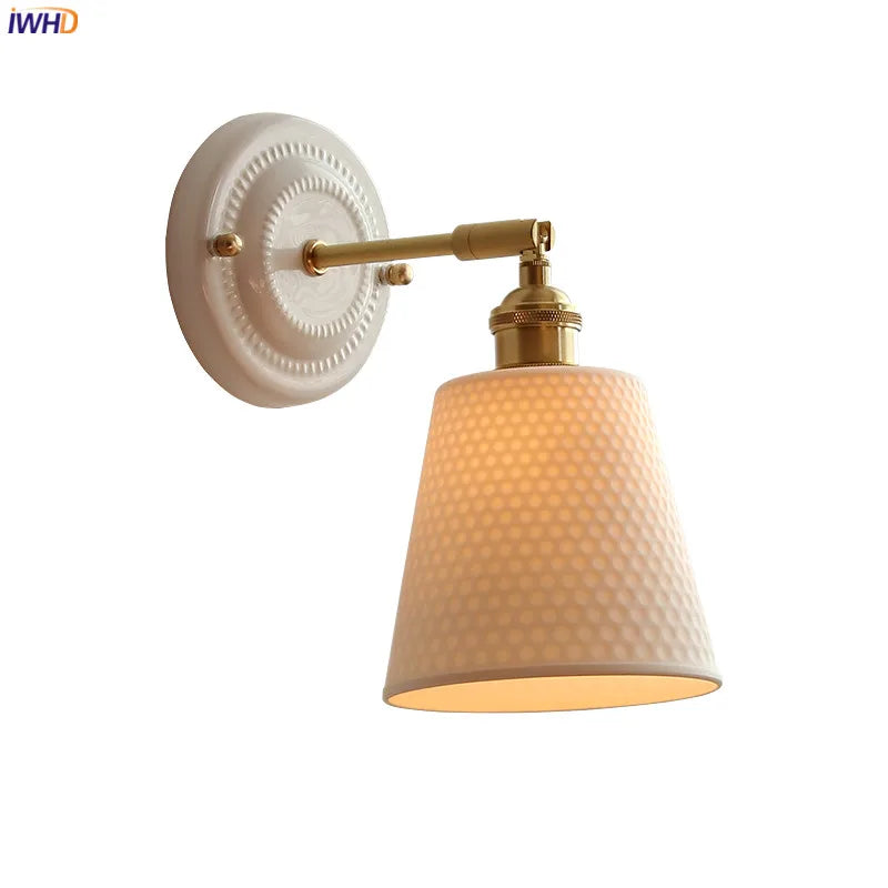 Afralia™ Ceramic LED Wall Lights Fixture with Copper Arm for Bedroom Living Room