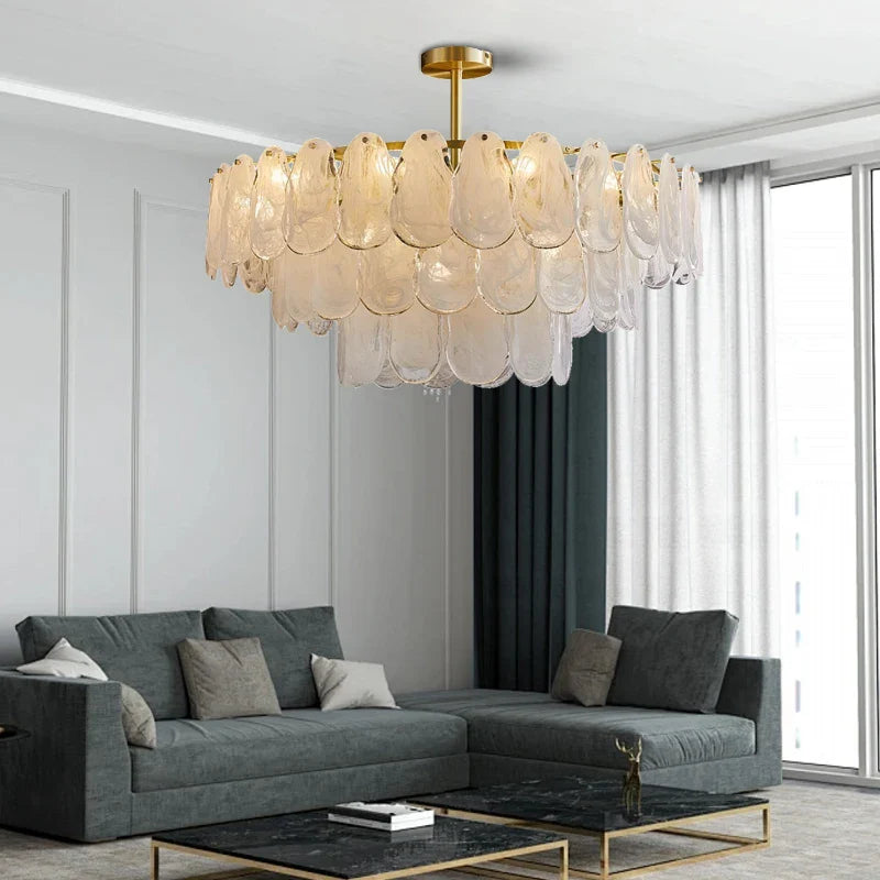 Afralia™ Golden French Modern Glass Chandelier Light, LED Indoor Decorative Lighting Fixture