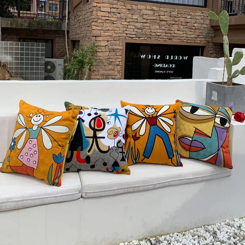 Afralia™ Picasso Embroidered Throw Pillowcases for Home Sofa Decor