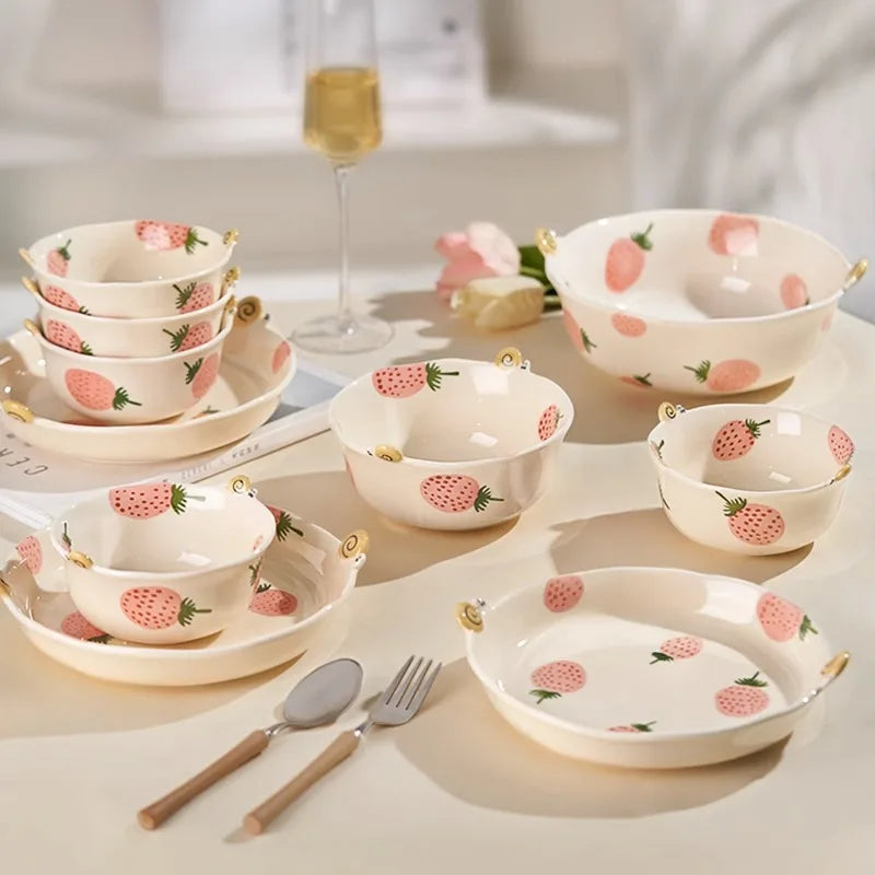 Afralia™ Strawberry Ceramic Noodle Bowl - 8 inch Pretty Anti-scald Cute Design