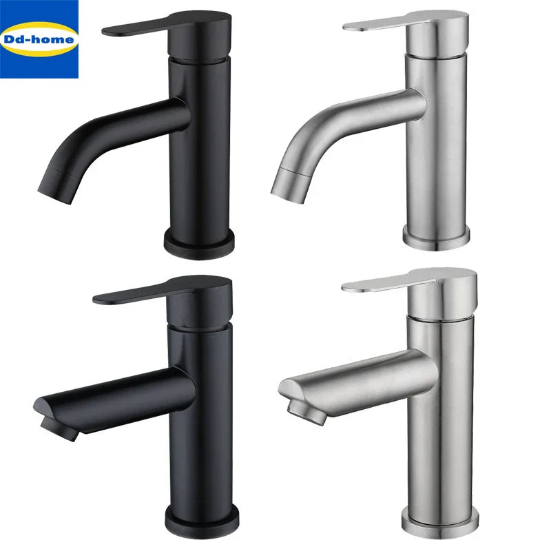 Afralia™ Black Stainless Steel Bathroom Faucet Basin Mixer for Hot and Cold Water