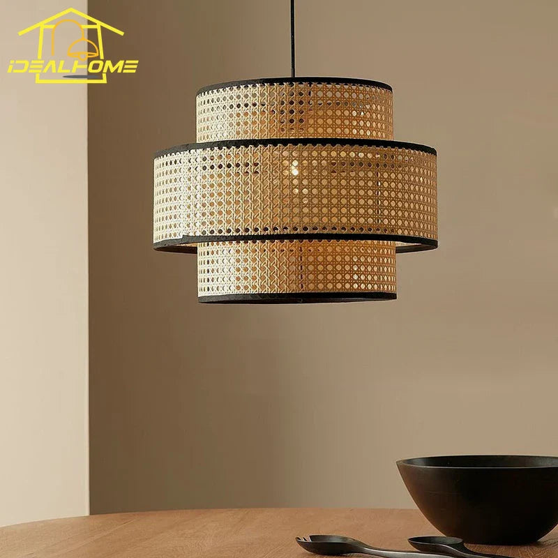 Afralia™ Rattan Weaving Zen Pendant Lights LED E27 Modern Lighting for Home Decor