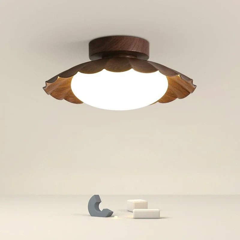 Afralia™ Walnut Wood Grain Retro Ceiling Light for Corridor Wardrobe & Entrance